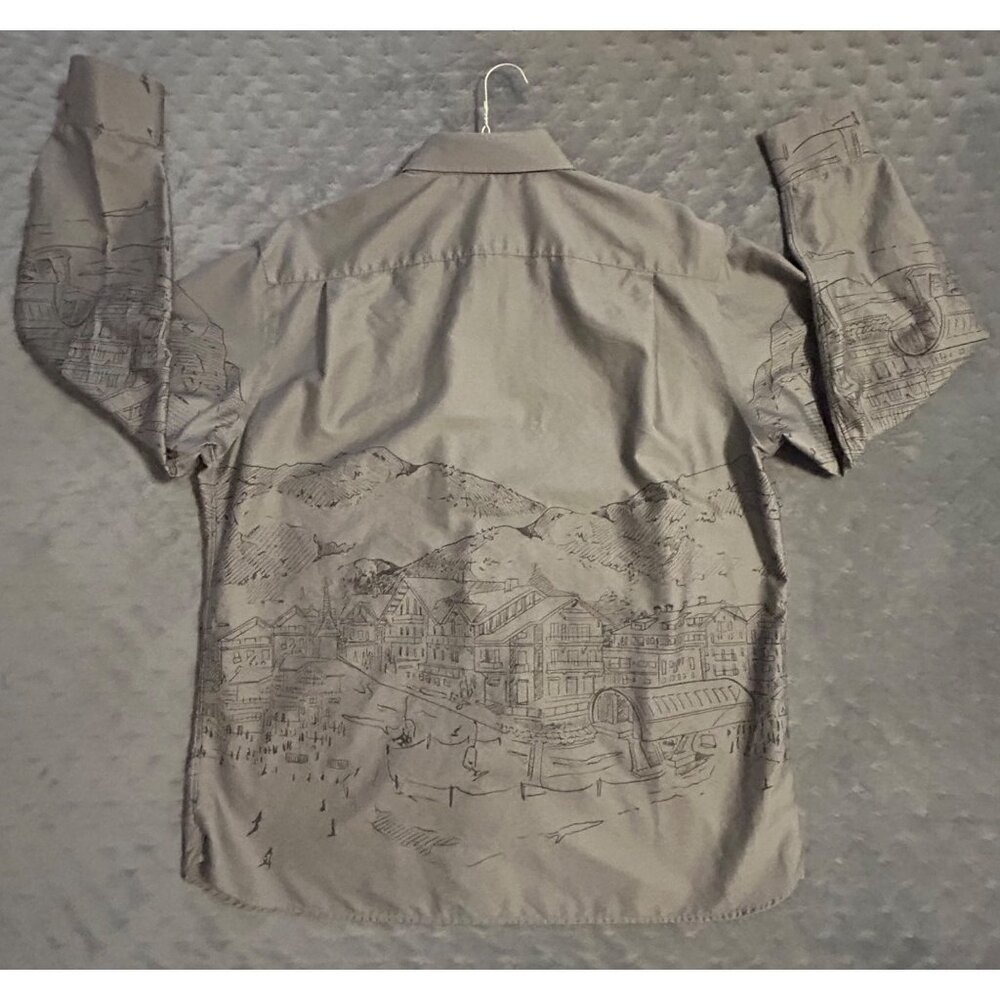 Daniel Cremieux XL Gray Button Up Shirt With Scenic Sketch Design Lightweight - Picture 7 of 7